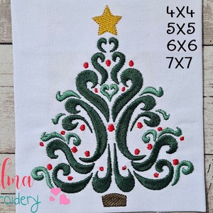 Curly Christmas Tree - Fill Stitch - 4x4 5x5 6x6 7x7 - Christmas Embroidery - Machine Embroidery Designs - Christmas Tree Embrodiery