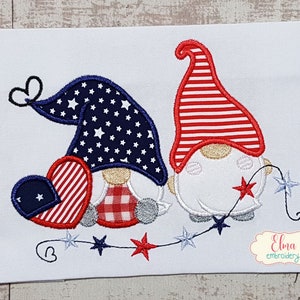 Patriotic Gnomes Applique: 4th of July Machine Embroidery Design