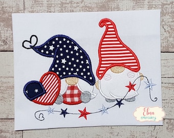 Patriotic Gnomes Applique: 4th of July Machine Embroidery Design