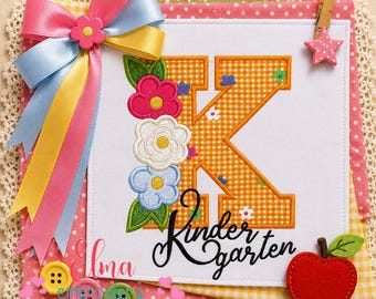 Kindergarten Floral Monogram K Embroidery Design Applique Alphabet (Digital Download)