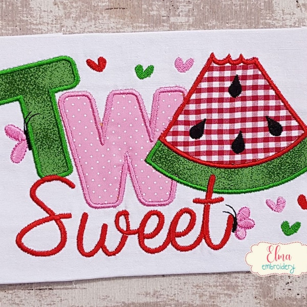 Two Sweet Watermelon 2nd Birthday - Applique - 4x4 5x4 5x7 5x8 6x10 7x12 - Machine Embroidery Design - Second Birthday - Watermelon Applique