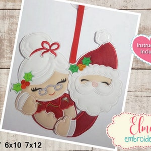 Mr. & Mrs. Santa House Applique: Christmas Embroidery Design (5x7 6x10 7x12) (Instructions Included)