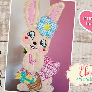 Bunny Girl Applique: Easter ITH Embroidery Design (5x7 6x10 7x12) (Instructions Included)