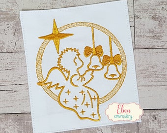 Christmas Angel and Bells - Fill Stitch embroidery - 4x4 5x5 6x6 7x7 - Christmas Embroidery - Machine Embroidery Design - Angel Embroidery