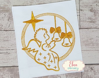 Christmas Angel and Bells Fill Stitch Embroidery Design (Digital Download)