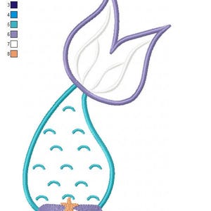 Diseño de bordado de cola de sirena, aplique con puntada de relleno, conjunto para bebé niña con temática oceánica (descarga digital) imagen 5