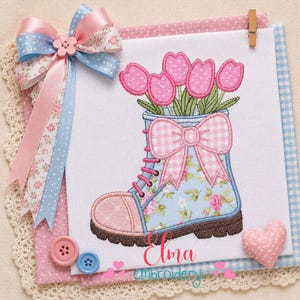 Tulip Rain Boot Floral Applique Embroidery Design (Digital Download)