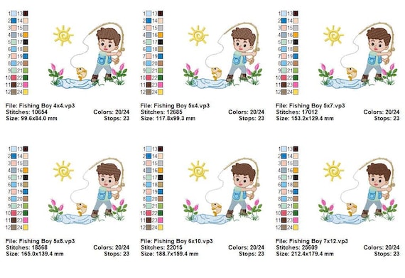 boy with fishing pole embroidery pattern Fishing Boy Embroidery Design: Outdoor Scene Fill Stitch Kids Decor  (digital Download)