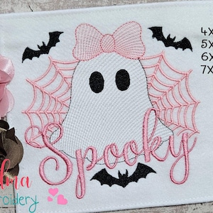 Spooky Ghost Girl Rippled Embroidery Design – Halloween Machine Embroidery Pattern – Cute Ghost Applique for Kids and Decor