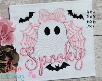 Motif de broderie machine fantôme fille effrayante – Applique d'Halloween (Motif PDF)