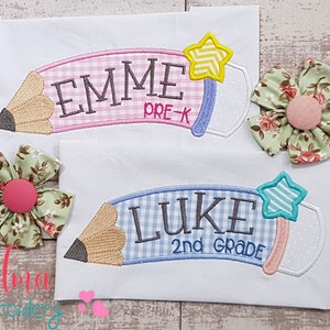 Curved School Pencil - Applique - 4x4 5x4 5x7 5x8 6x10 7x12 - Machine Embroidery Design - School Embroidery - Back to School Embroidery