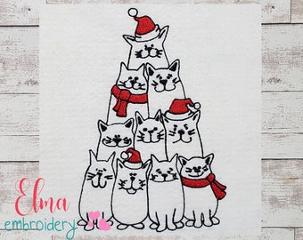 Christmas Cat Tree - Machine Embroidery Design - Fill Stitch - Xmas Animals Embroidery - 5x4 5x7 5x8 6x10 7x12 - Christmas Embroidery
