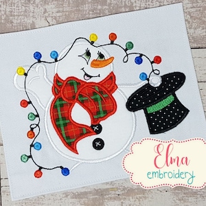 Snowman & Christmas Lights Applique - Machine Embroidery Design