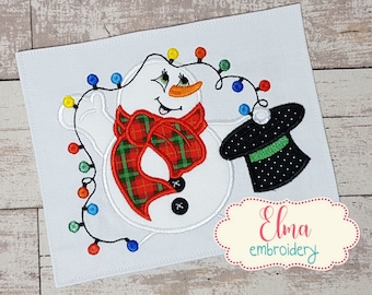 Snowman & Christmas Lights Applique - Machine Embroidery Design