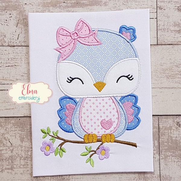 Cute Owl Girl -  Machine Embroidery Design - Applique - Animal Embroidery - 4x4 5x4 5x7 5x8 6x10 7x12 - Owl Applique - Owl Embroidery