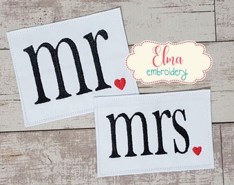 Mr and Mrs - 4x4 5x7 6x10 - Fill Stitch - Machine Embroidery Design - Bride Embroidery - Wedding Embroidery - Groom Embroidery