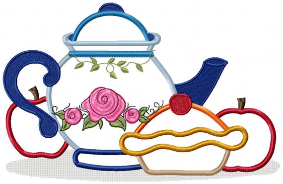 Teapot Apples and Pie Applique Embroidery 5x4 5x7 5x8 - Etsy