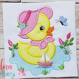 Rubber Duck Girl in the Lake - Applique - Animal Embroidery - 4x4 5x5 6x6 7x7 -Machine Embroidery Design - Duck Embroidery - Baby Embroidery