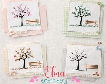 Seasons Tree Embroidery Design – Satin Stitch Landscape Set (Instant Download)