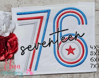 Seventeen 76 Americana Embroidery Design: 4th of July USA (Digital Download)