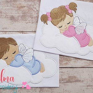 Angel Sleeping on Cloud Applique - Machine Embroidery Design (Digital Download)