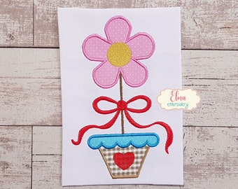 Spring Flower Vase Applique - Machine Embroidery Design (4x4 5x4 5x7 5x8 6x10)