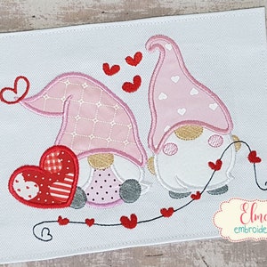 Valentine Gnomes Applique: Machine Embroidery Design (4x4 5x5 6x6 7x7)