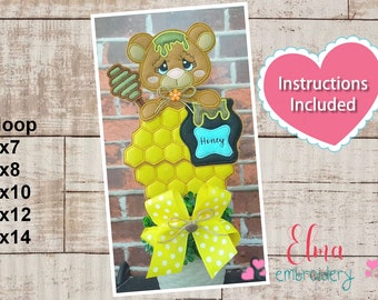 Teddy Bear Honeycomb Machine Embroidery Design (Instructions Included)