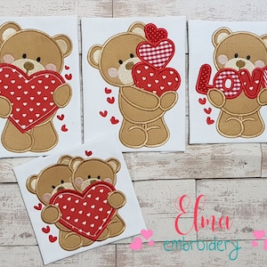 Valentines Bears Embroidery Design: Applique Animal Set (Digital Download)