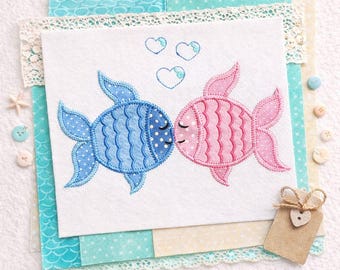 Two Little Fish Appliqué Embroidery Design: Ocean Love (Digital Download)