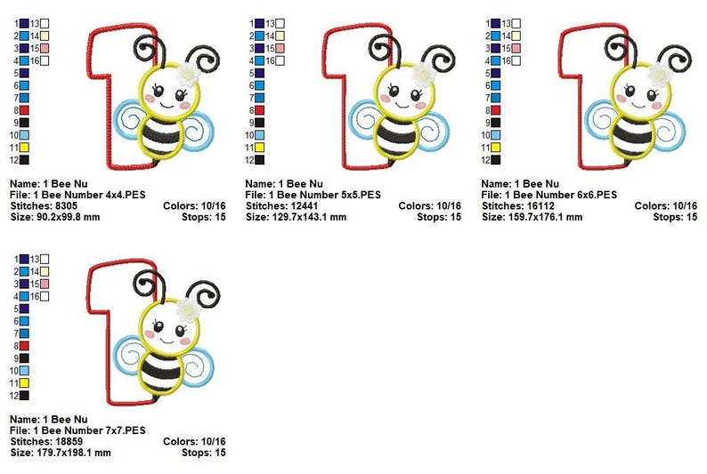Number 1 With Bumblebee Applique: Machine Embroidery Design (4x4 5x5 ...