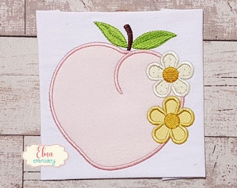 Peach & Flowers Applique: Machine Embroidery Design (4x4 5x5 6x6 7x7)