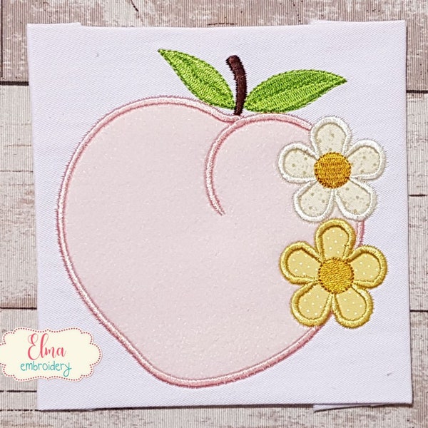 Peach Fruit with Flowers - Applique - Sweet Peach Embroidery - 4x4 5x5 6x6 7x7 - Machine Embroidery Design - Fruit Peach embroidery