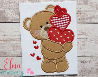 Bear with Hearts - Machine Embroidery Design - Applique Embroidery - Animal Embroidery - 4x4 5x4 5x7 5x8 6x10 7x12 - Valentines Embroidery