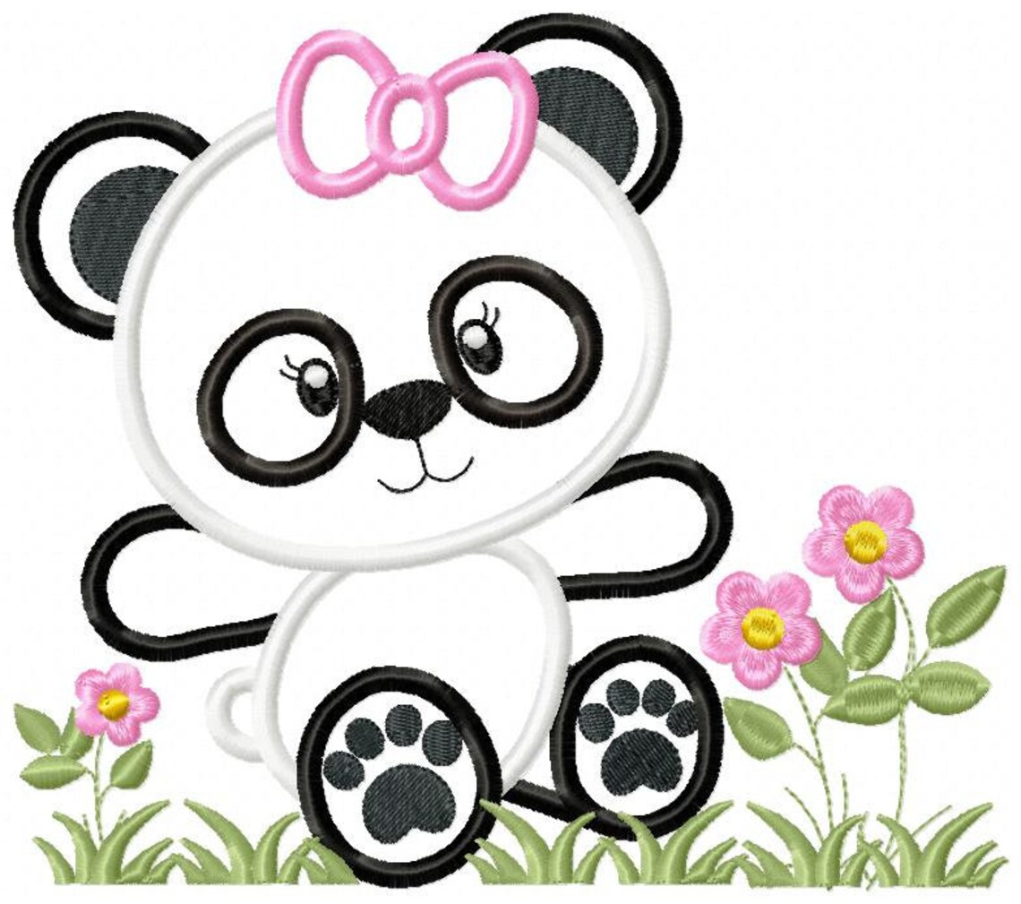 Panda Bear Girl Machine Embroidery Design Applique | Etsy