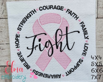 Pink Ribbon Fight - Machine Embroidery Design - Cancer Awareness (Digital Download)