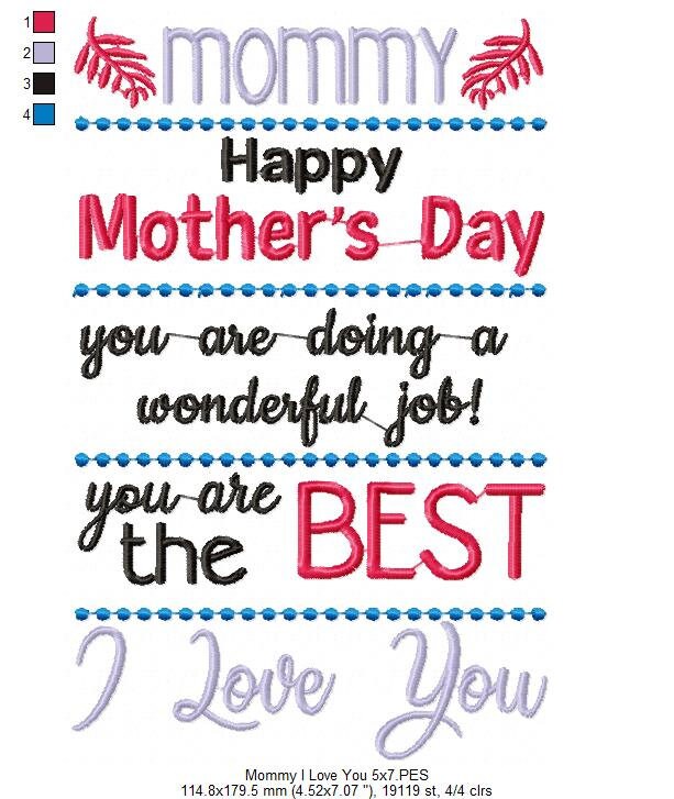 Mommy Happy Mother's Day I Love Yoy - Quote - 5x7 6x10