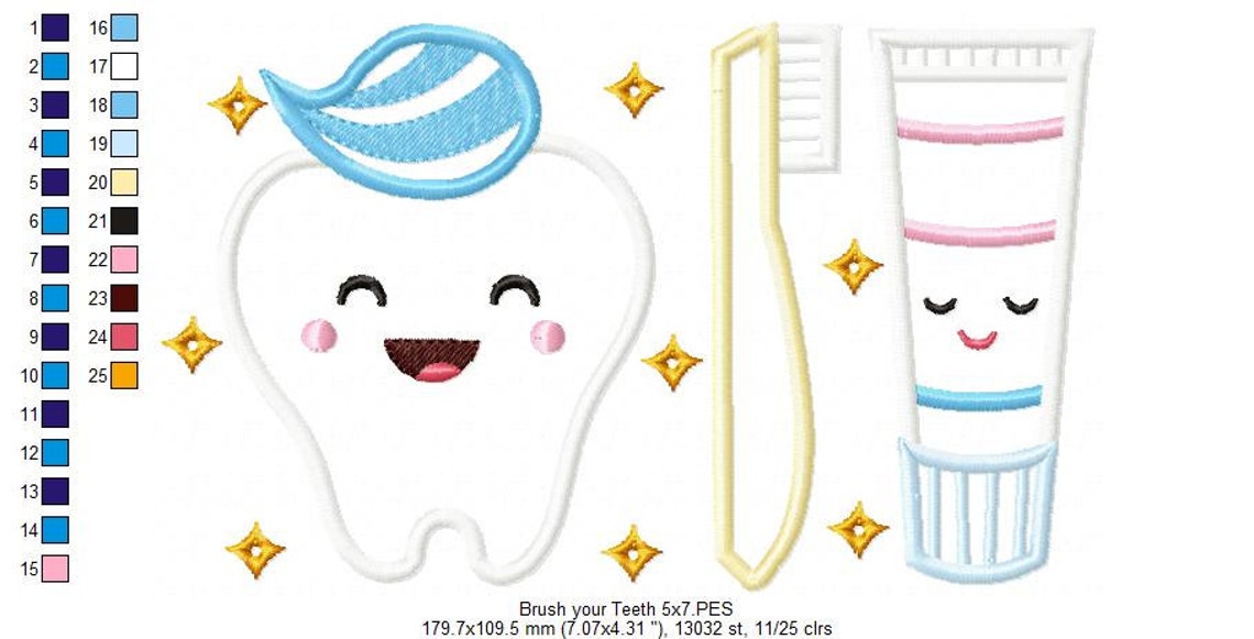 Brush your Teeth Machine Embroidery Design Applique | Etsy