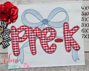 Pre-K Coquette Bow Zigzag Applique Back to School Machine Embroidery Design Digital Download