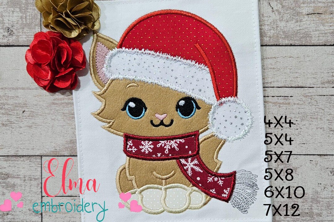 Christmas Cat Applique - Machine Embroidery Design (digital Download ...