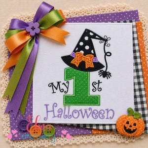 My First Halloween Witch Hat Appliqué Embroidery Design Baby Keepsake (Digital Download)
