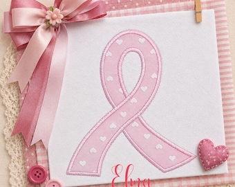 Pink Awareness Ribbon Embroidery Design Breast Cancer Support Applique (Digital Download)