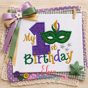 My First Mardi Gras Birthday Applique Embroidery Design (Digital Download)