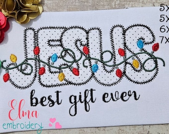 Jesus Christmas Lights Applique – Festive Machine Embroidery Design (Digital Download)