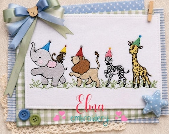 Safari Birthday Parade Fill Stitch Embroidery Design Jungle Party Decor (Digital Download)