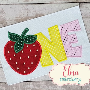 Strawberry One 1st Birthday - Applique Embroidery - 4x4 5x7 6x10 7x12 - Machine Embroidery Design - Birthday Embroidery