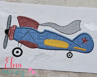 Vintage Airplane Applique: Machine Embroidery Design (Digital Download)