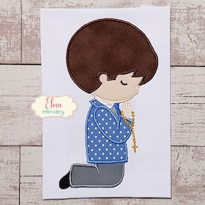 Boy Praying - First Communion - Applique Embroidery - Machine Embroidery Design - 4x4 5x4 5x7 5x8 6x10 7x12 - Religious Embroidery