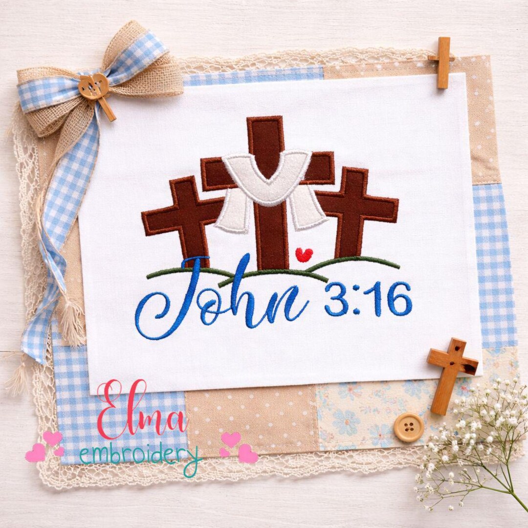 John 3:16 Cross Applique Embroidery Design Religious Easter Faith