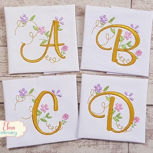 Alfabeto floral delicado - Puntada de relleno - 2x2 3x3 4x4 - Diseño de bordado a máquina - Bordado de letras florales - Bordado del alfabeto